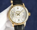 Rolex Datejust 8215 Movement 40mm Men White/YG Face Yellow Gold Case Black Leather Band Pixiu Limited Watch